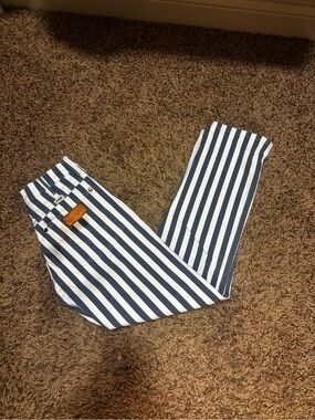 Women's Navy & White Vertical Stripe Bootcut Jeans